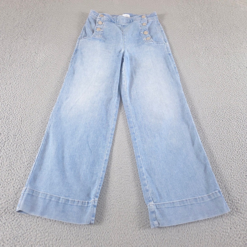Loft Jeans Womens 2 Light Blue Wide Leg Crop Sailor Button Stretch Repreve Denim